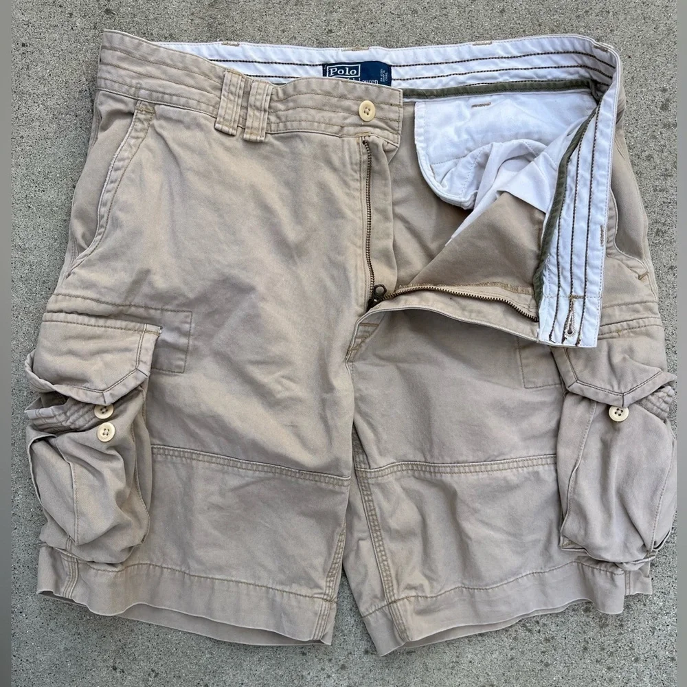 Men's‎ Vintage Polo Ralph Lauren Shorts Beige Cargo 38 Preppy Casual Beach TIKI